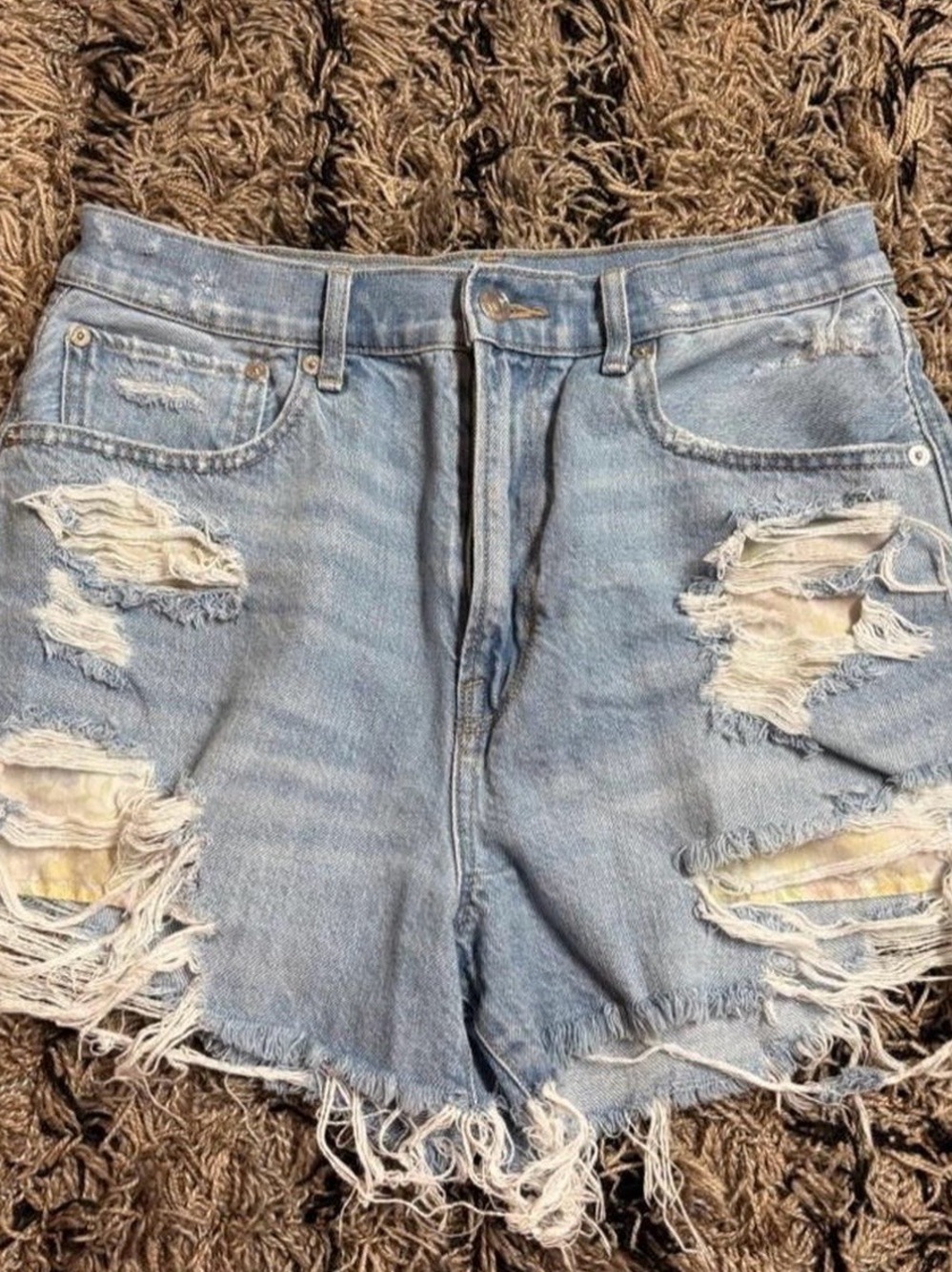 American Eagle Outfitters Light Blue Distressed Denim Jean Shorts